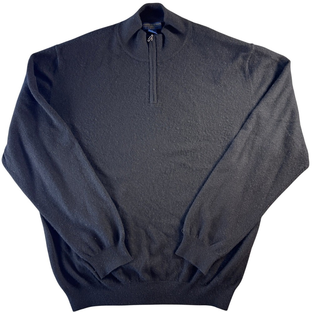 Joseph & Lyman Mens XL Black 100% Cashmere Quarter Zip Mock Neck Sweater Luxury